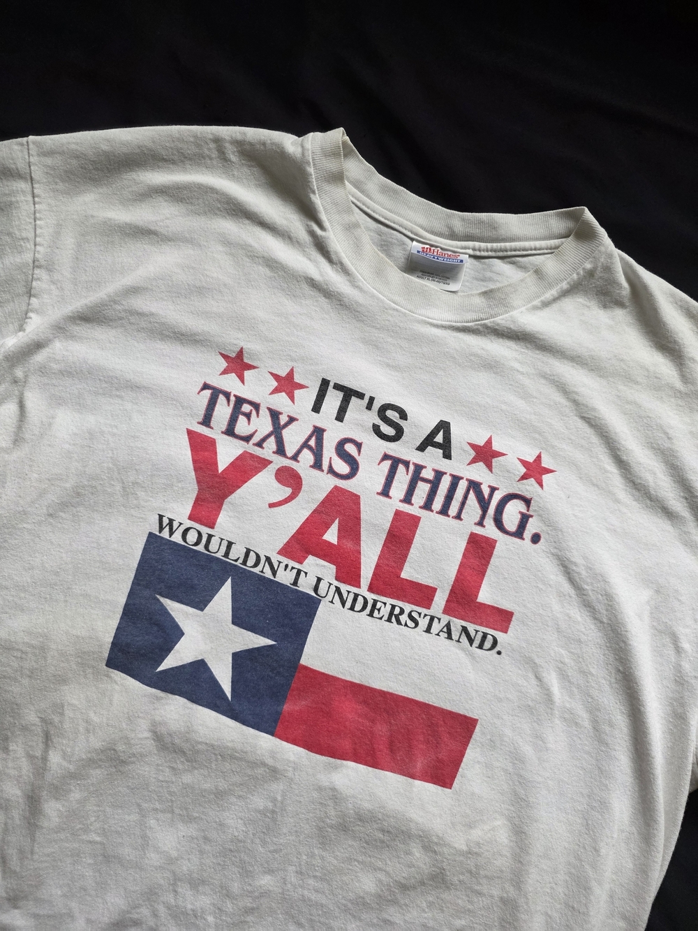 It's a Texas Thing Y'all Hanes White Graphic Tee Red & Blue Print XL Quote Flag